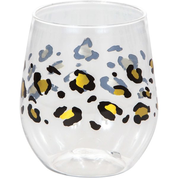 Creative Converting Leopard Plastic Stemless Wine Glass, 14oz, 6PK 355787